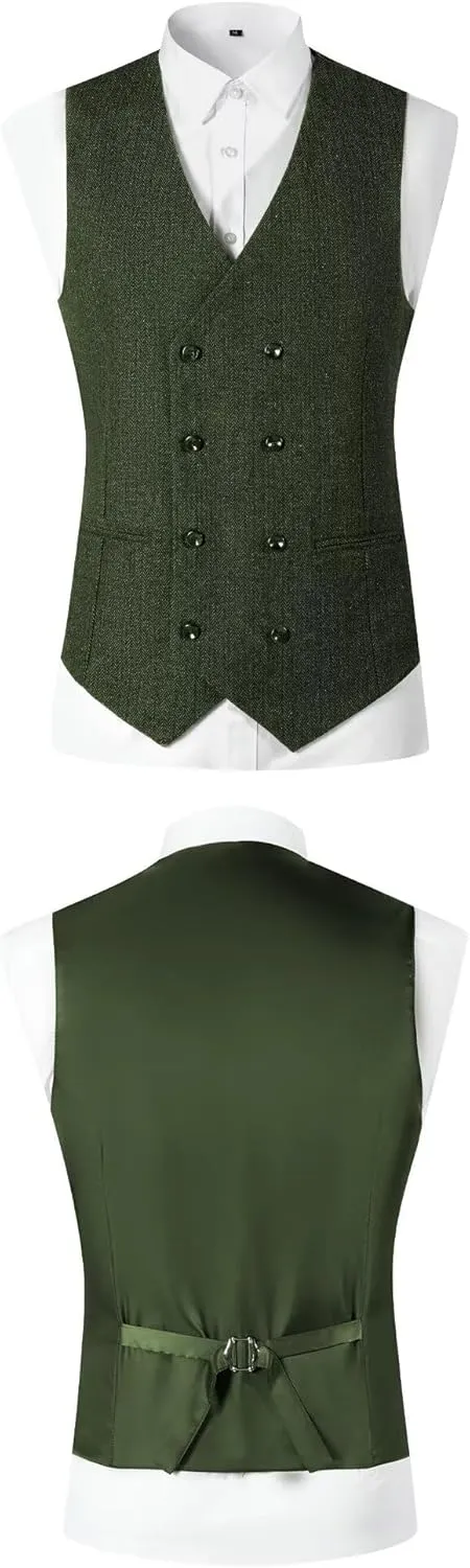 Men's Suits Herringbone Tweed Suits for Men Retro 3 Piece Peak Lapel Blazer Wedding Prom Suit Jacket Vest Pants Set