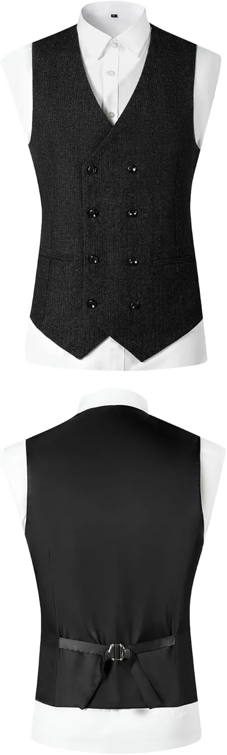 Men's Suits Herringbone Tweed Suits for Men Retro 3 Piece Peak Lapel Blazer Wedding Prom Suit Jacket Vest Pants Set