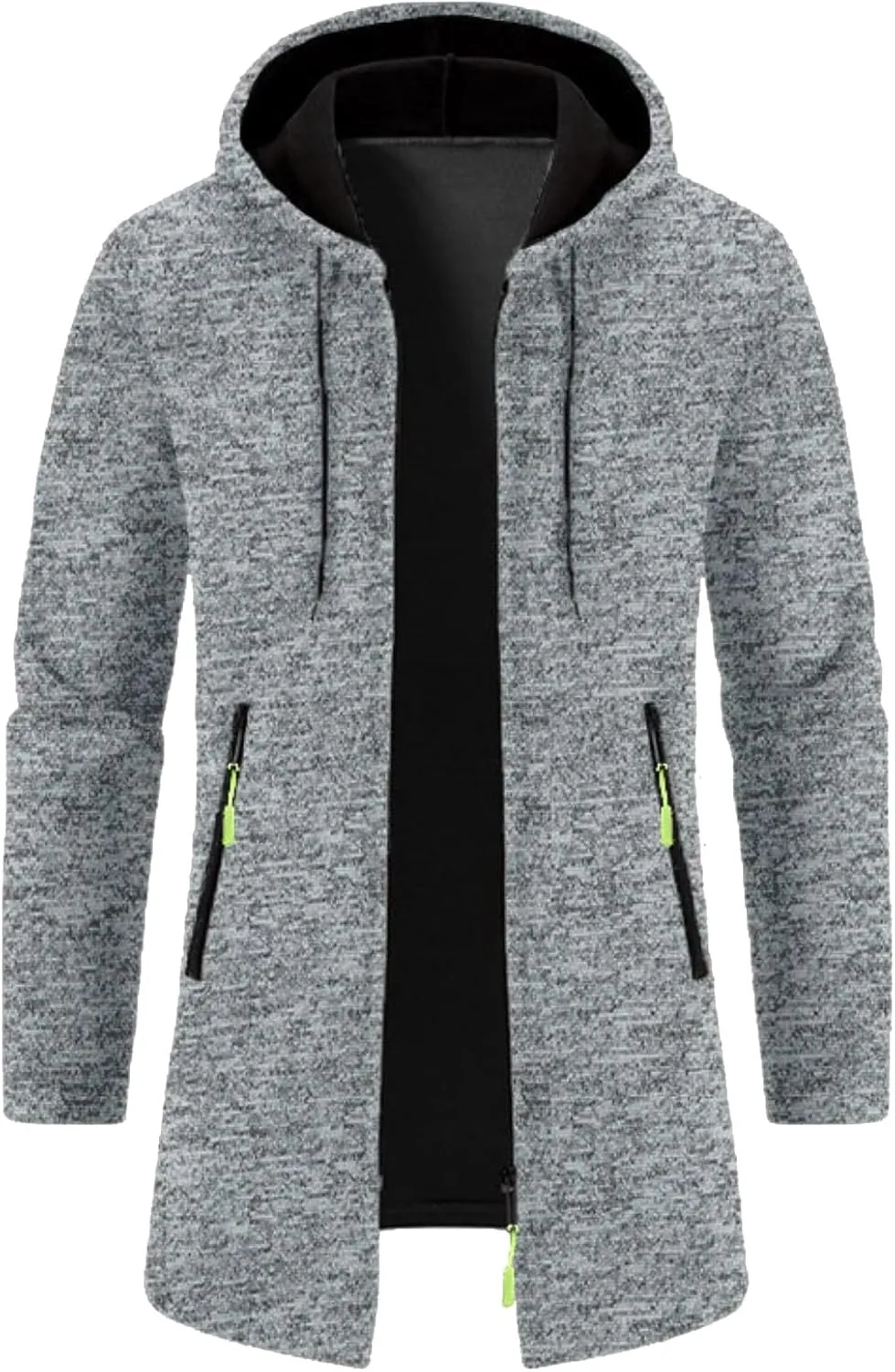 Mens Trench Coat Hoodie Mens Fall Winter Long Open Front Cardigan Sweater Jacket Full Zip Classic Business Overcoat