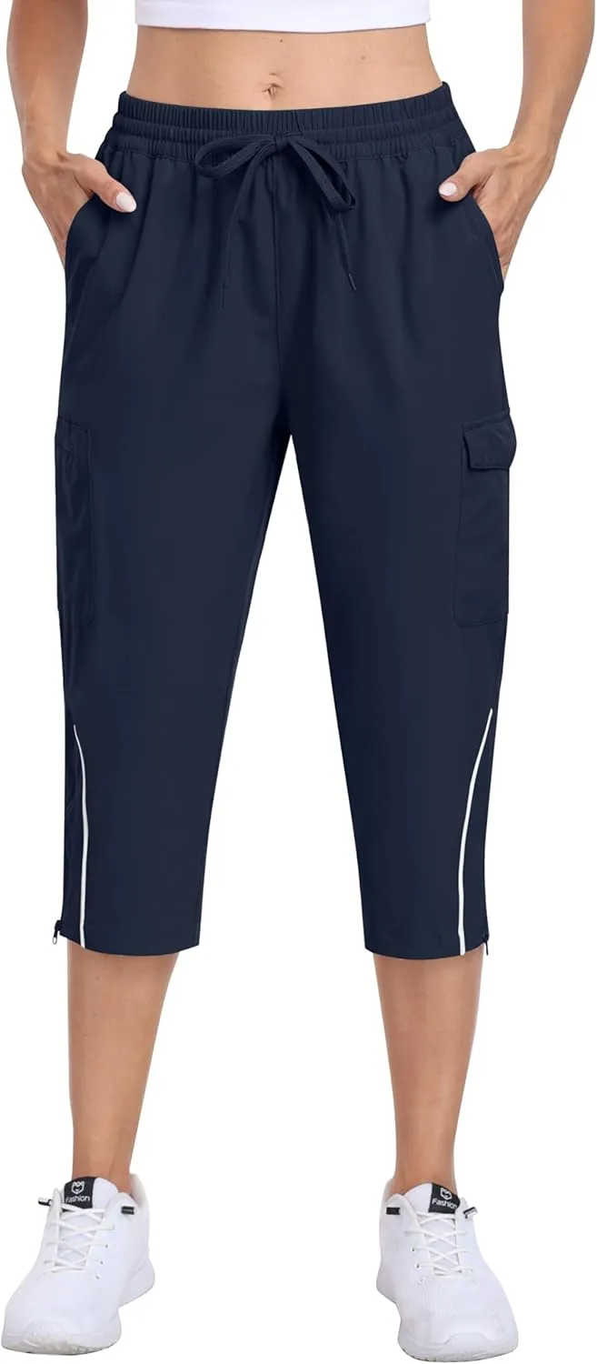 MoFiz Capri Pants for Women Lightweight Casual Summer Trip Loose Shorts with Zipper Pockets