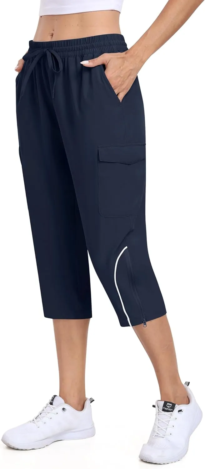 MoFiz Capri Pants for Women Lightweight Casual Summer Trip Loose Shorts with Zipper Pockets