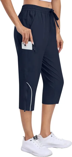 MoFiz Capri Pants for Women Lightweight Casual Summer Trip Loose Shorts with Zipper Pockets