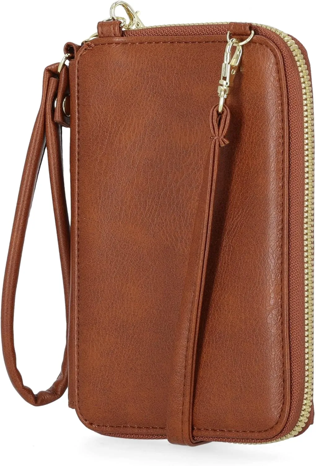 Mundi Jacqui RFID Crossbody Wallet for Women, Vegan Leather Small Travel Handbag with Phone Holder, Compact Organizer with Card Slots and Adjustable Strap, Vacation Purse in Brown Sugar