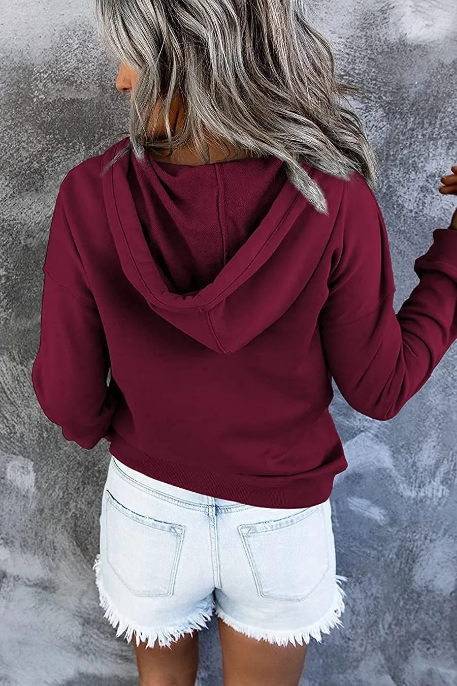 MUZHI Womens MOM Mode Hoodies Sweatshirts Casual Long Sleeve Half Button Down Pullover Drawstring Loose Tops with Pockets