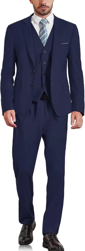 MY'S Men's Slim Fit 3 Pieces Suit, Two Buttons Solid Jacket Pants Set with Tie for Wedding Party Business Prom