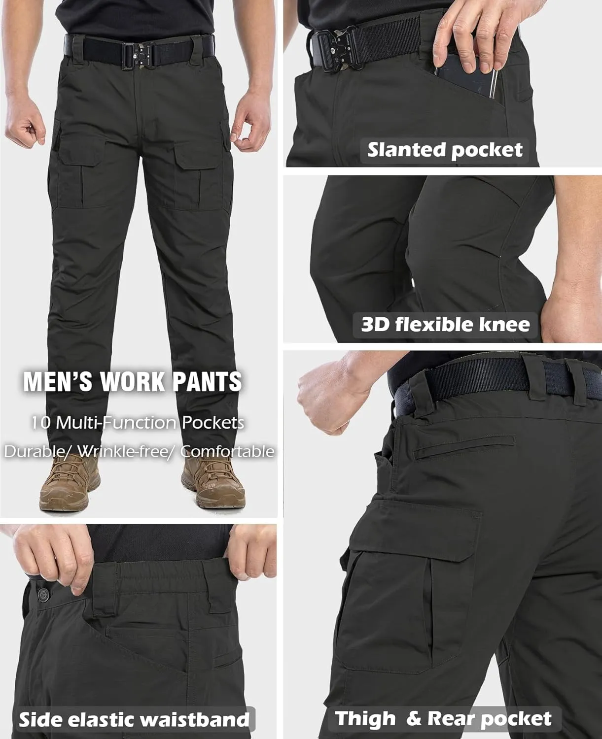 NAVEKULL Men's Outdoor Tactical Pants Rip Stop Lightweight Waterproof Military Combat Cargo Work Hiking Pants