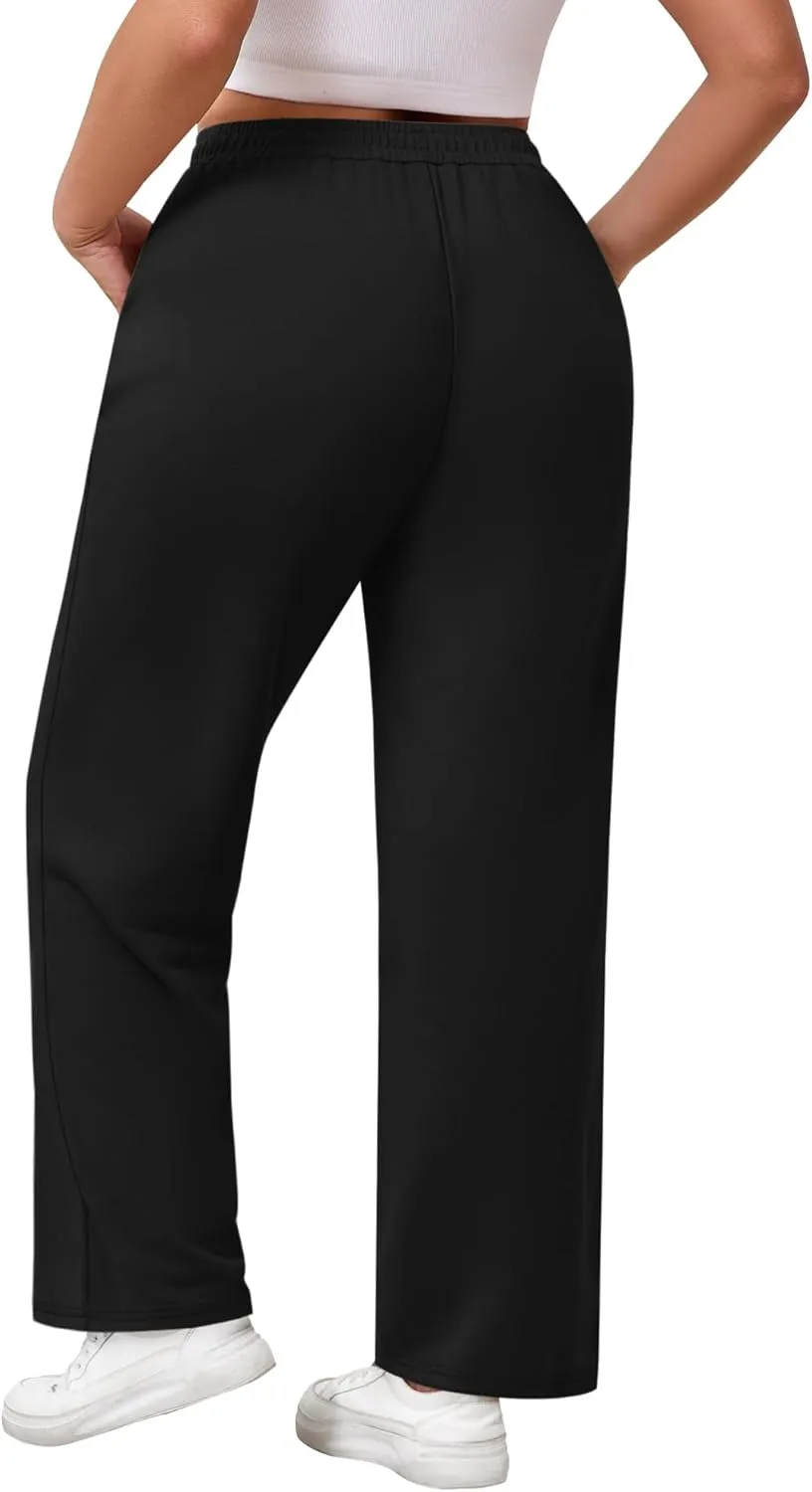 Neer 3 Pack Women's Plus Size Sweatpants Wide Leg Cargo Lounge Pants High Waist Ladies' Slacks Drawstring Jogger with Pockets