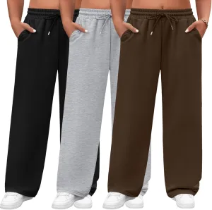 Neer 3 Pack Women's Plus Size Sweatpants Wide Leg Cargo Lounge Pants High Waist Ladies' Slacks Drawstring Jogger with Pockets