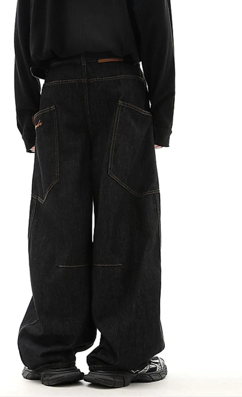 Nutriangee Men's Baggy Barrel Wide Leg Jeans Irregular Sutures for Men Women Loose Fit Streetwear Y2k Hip Hop Denim Pants