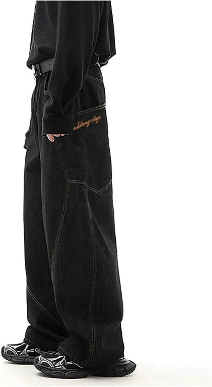 Nutriangee Men's Baggy Barrel Wide Leg Jeans Irregular Sutures for Men Women Loose Fit Streetwear Y2k Hip Hop Denim Pants