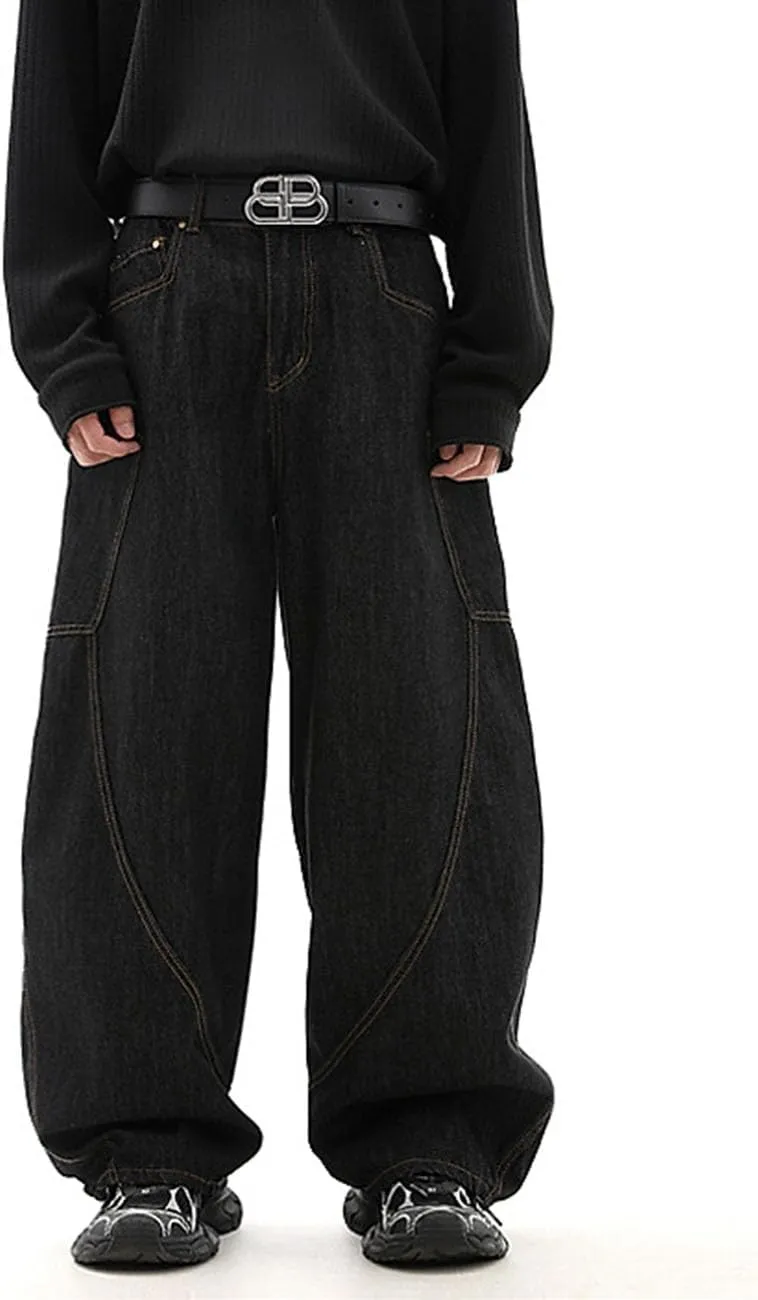 Nutriangee Men's Baggy Barrel Wide Leg Jeans Irregular Sutures for Men Women Loose Fit Streetwear Y2k Hip Hop Denim Pants