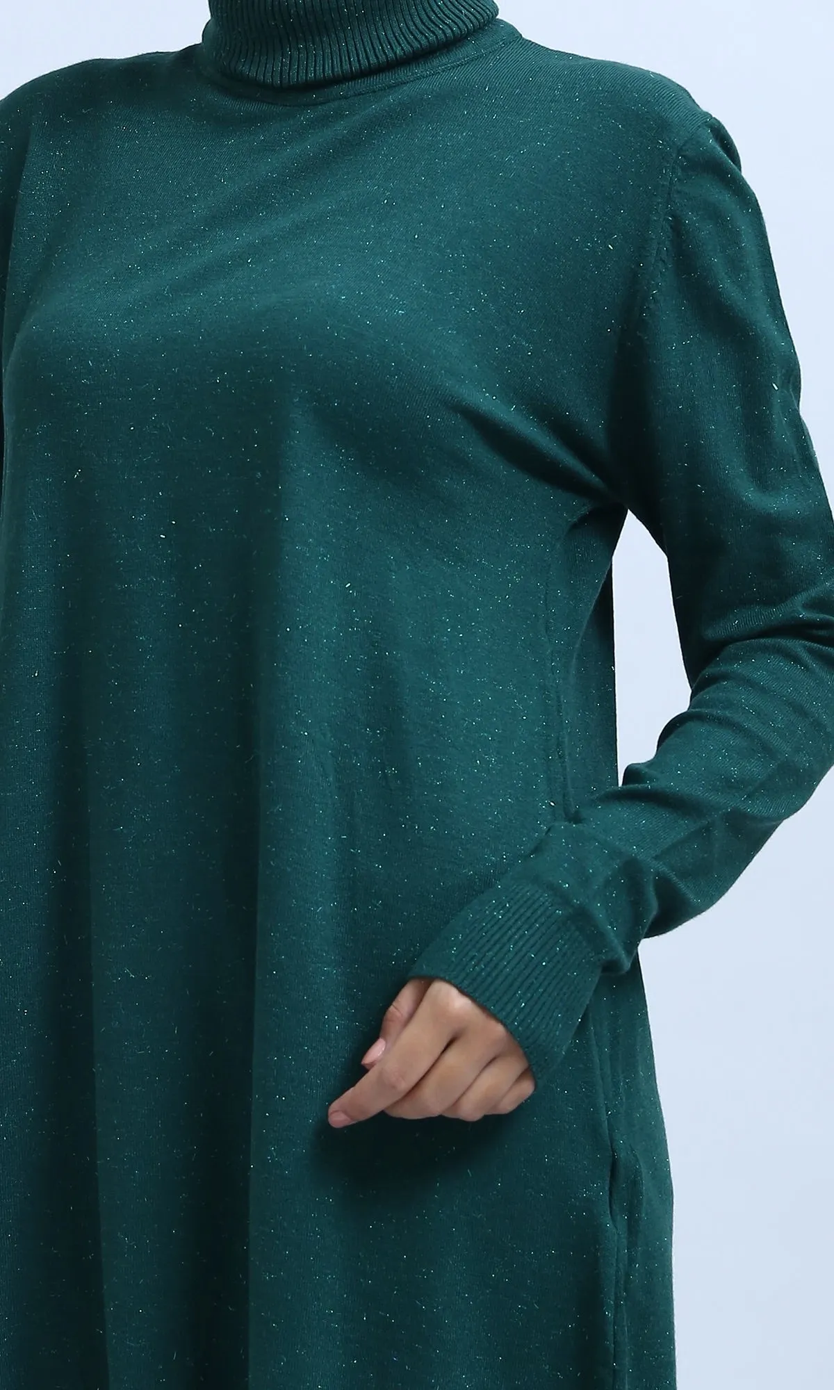 O201950 - Glittery Long Sleeves Pullover - Dark Green