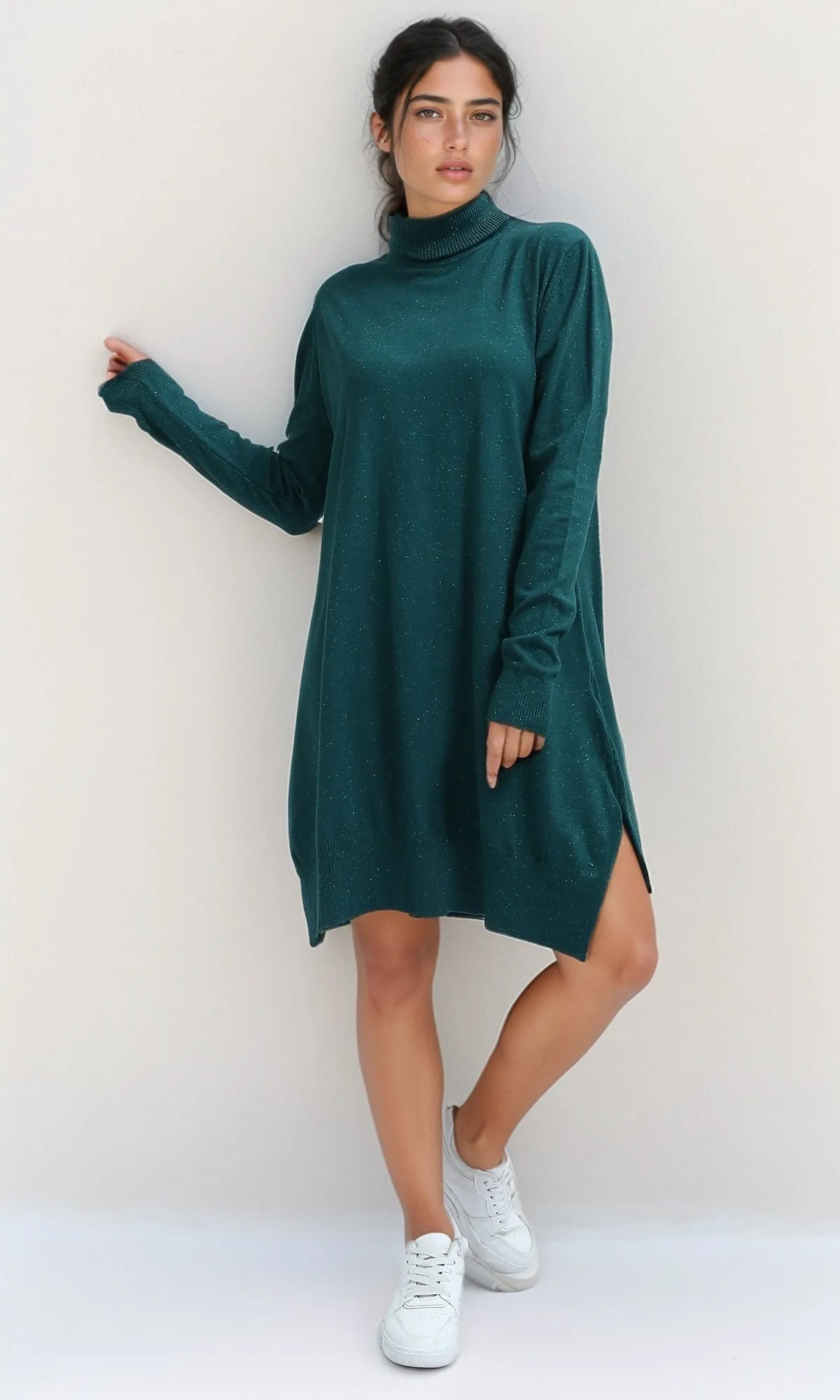 O201950 - Glittery Long Sleeves Pullover - Dark Green