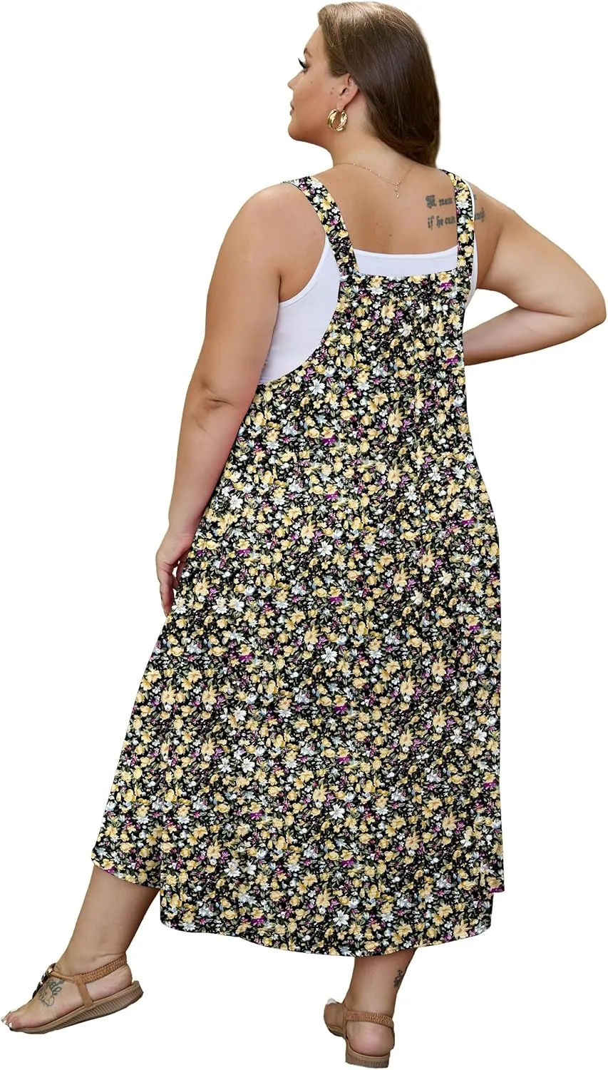 OLRIK Plus Size Casual Summer Dresses for Women Loose Fit A-Line Flowy Midi Dress with Pockets