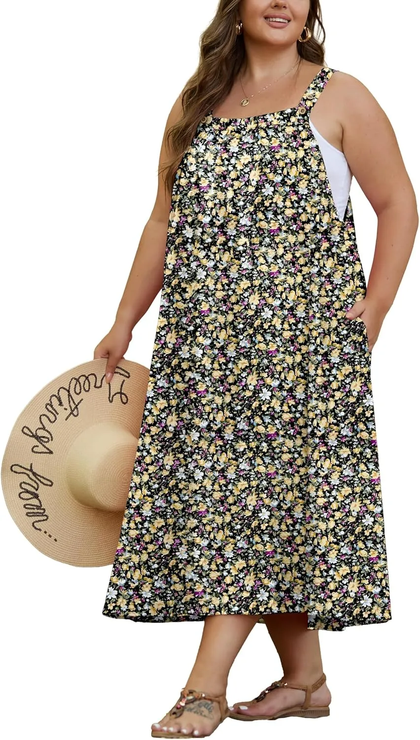 OLRIK Plus Size Casual Summer Dresses for Women Loose Fit A-Line Flowy Midi Dress with Pockets
