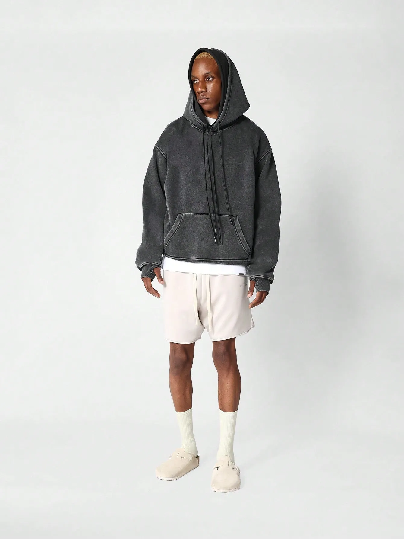 Overhead Washed Double Hoodie With Double Cords