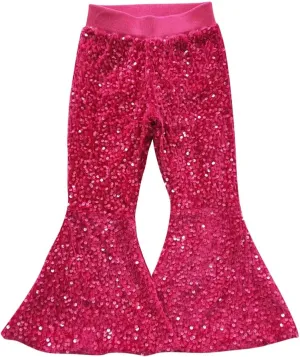 P0112 Toddler Girl Sequin Pants hot Pink Bell Bottom