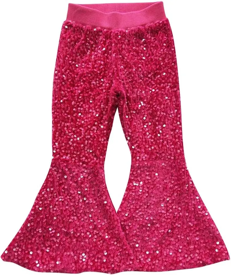 P0112 Toddler Girl Sequin Pants hot Pink Bell Bottom