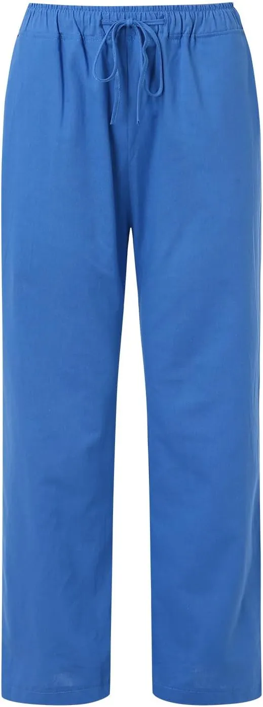 Palazzo Linen Pants for Women Fashion Casual Wide Leg Linen Trousers Summer Vacation Lounge Long Pants for Women 2024