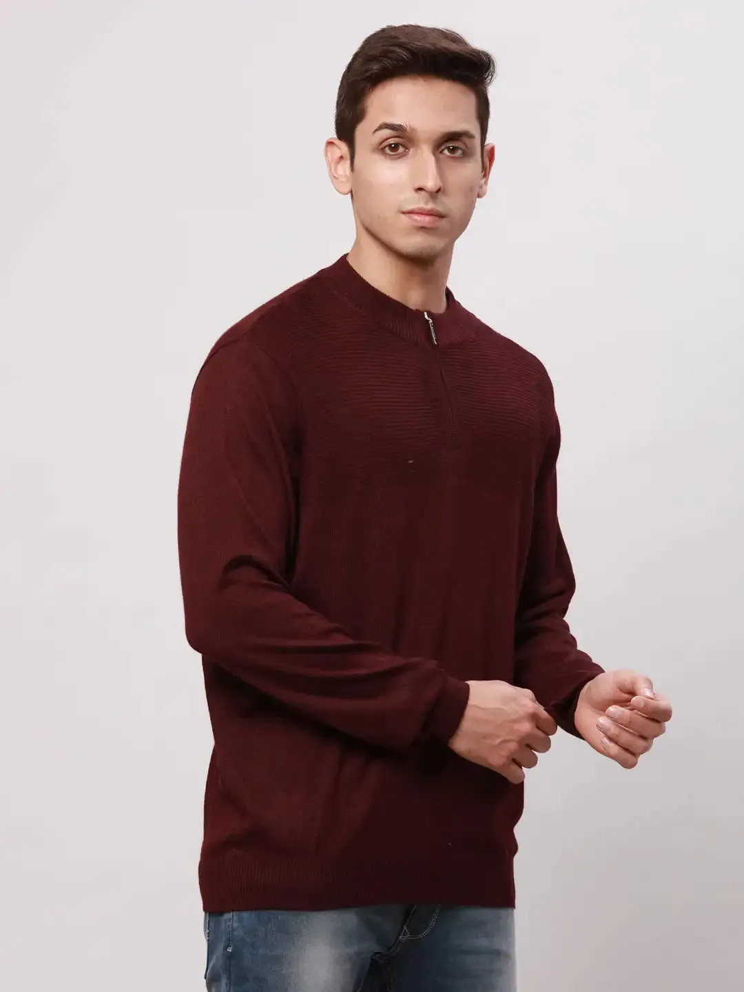 Park Avenue Men Red Regular Fit Solid Cotton Pullovers