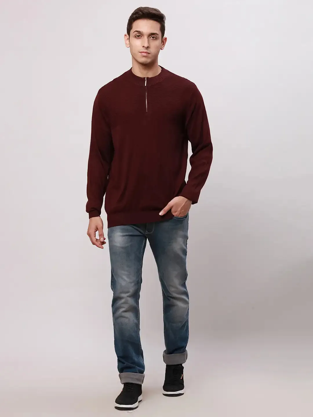 Park Avenue Men Red Regular Fit Solid Cotton Pullovers