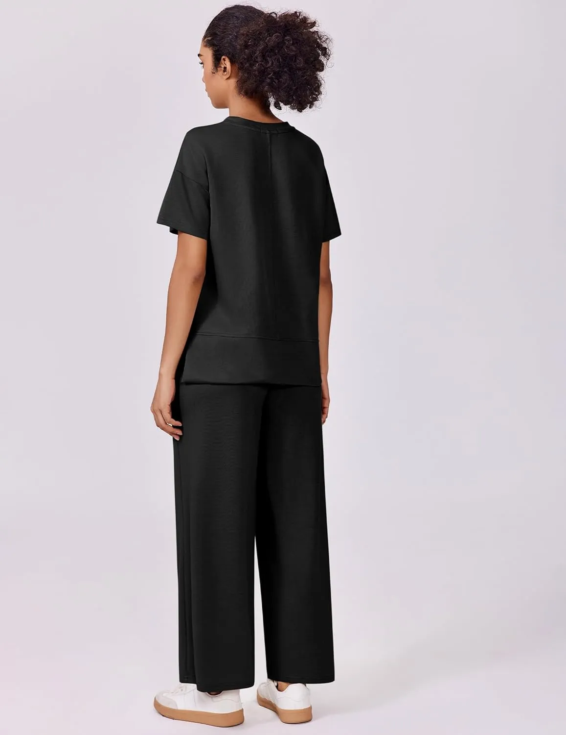 PINSPARK 2 Piece Sets for Women Soft Short Sleeve Matching Lounge Set Wide Leg Pants Tracksuit Travel Summer Outfits 2025