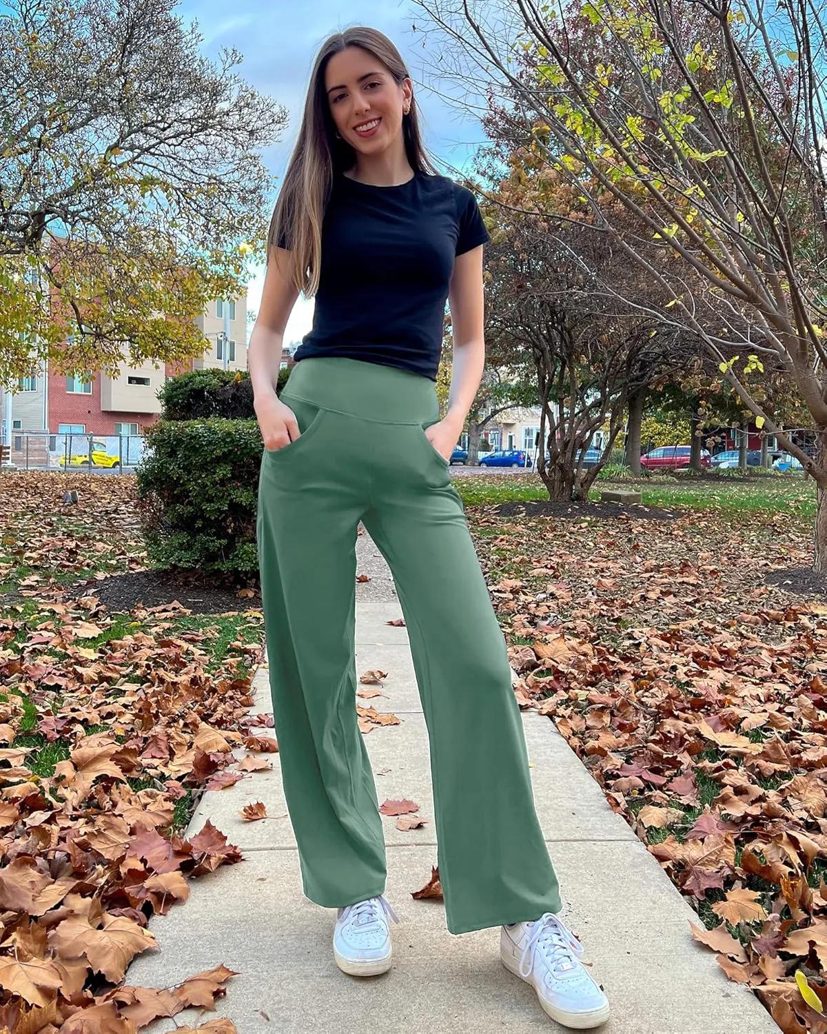 Promover Wide Leg Pants Woman Yoga Pants with Pockets Stretch Loose Casual Lounge Sweatpants Petite/Regular/Tall
