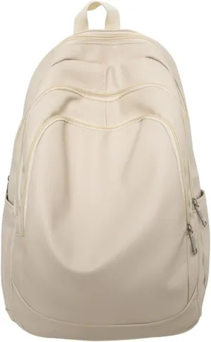 PU Leather Laptop Backpack for Women & Men, Carry On Backpack College Backpack, Anti-Theft Travel Bag (White)