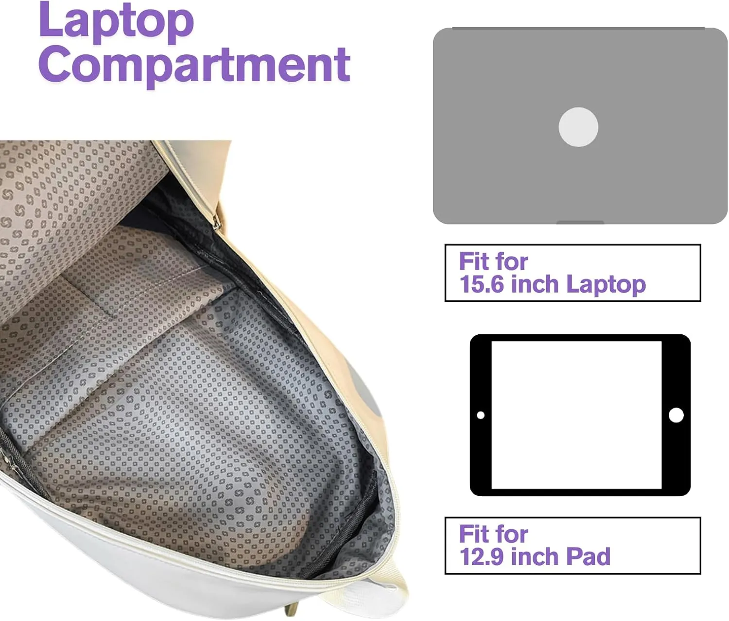 PU Leather Laptop Backpack for Women & Men, Carry On Backpack College Backpack, Anti-Theft Travel Bag (White)