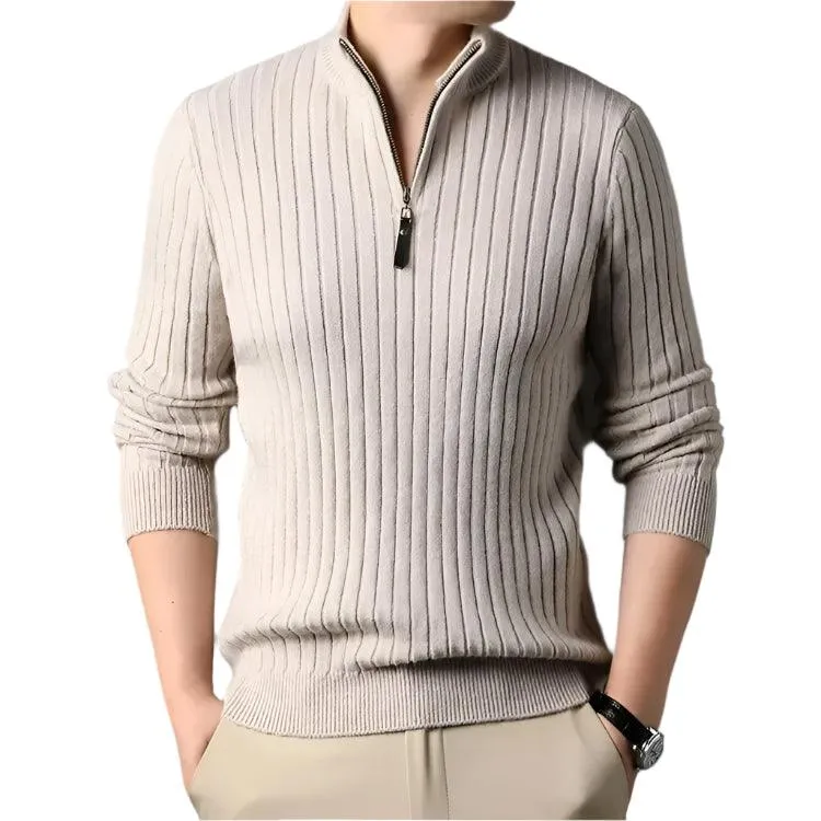 Quarter Zip Sweater Slim Fit Knitted Turtleneck Pullover Mock Neck Polo Sweater
