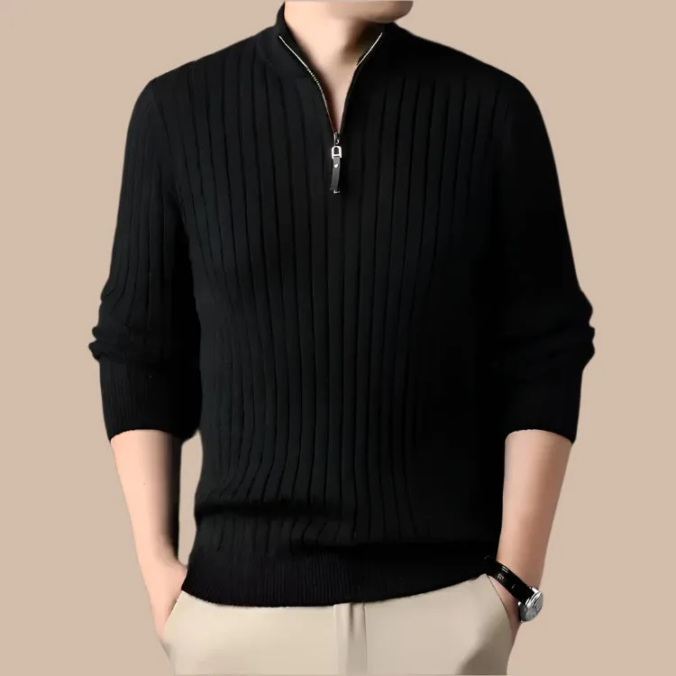Quarter Zip Sweater Slim Fit Knitted Turtleneck Pullover Mock Neck Polo Sweater