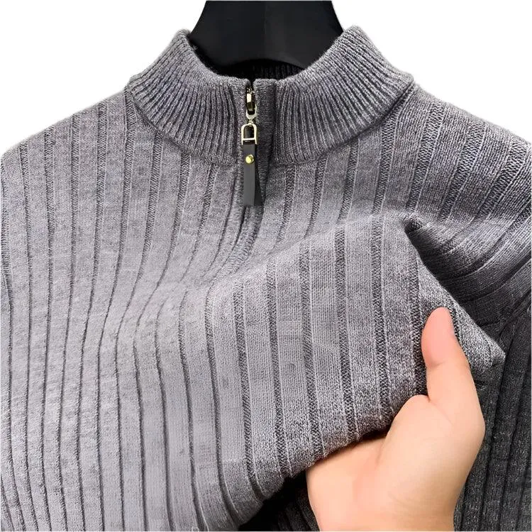 Quarter Zip Sweater Slim Fit Knitted Turtleneck Pullover Mock Neck Polo Sweater