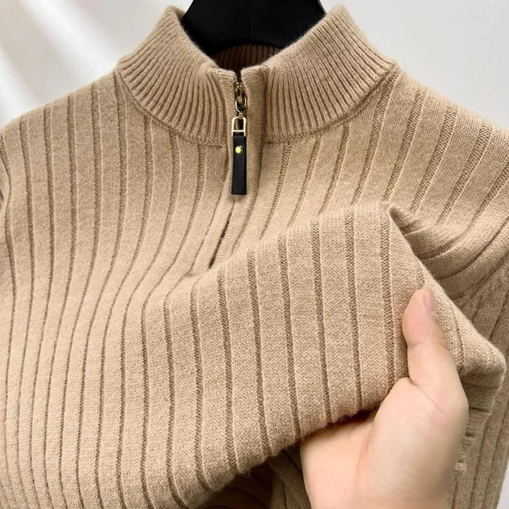 Quarter Zip Sweater Slim Fit Knitted Turtleneck Pullover Mock Neck Polo Sweater