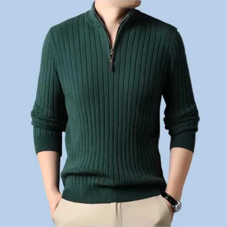Quarter Zip Sweater Slim Fit Knitted Turtleneck Pullover Mock Neck Polo Sweater