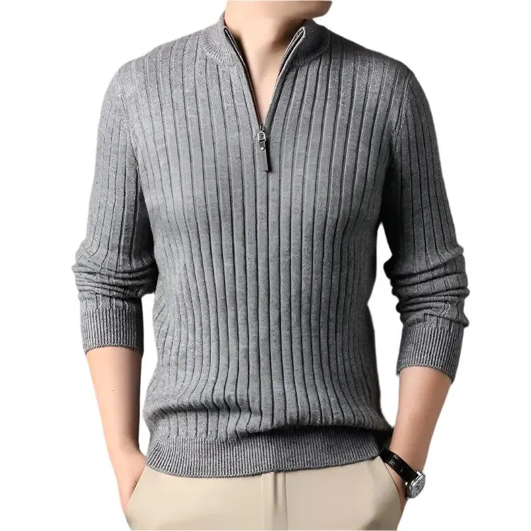 Quarter Zip Sweater Slim Fit Knitted Turtleneck Pullover Mock Neck Polo Sweater