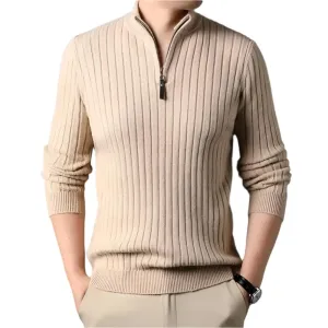 Quarter Zip Sweater Slim Fit Knitted Turtleneck Pullover Mock Neck Polo Sweater