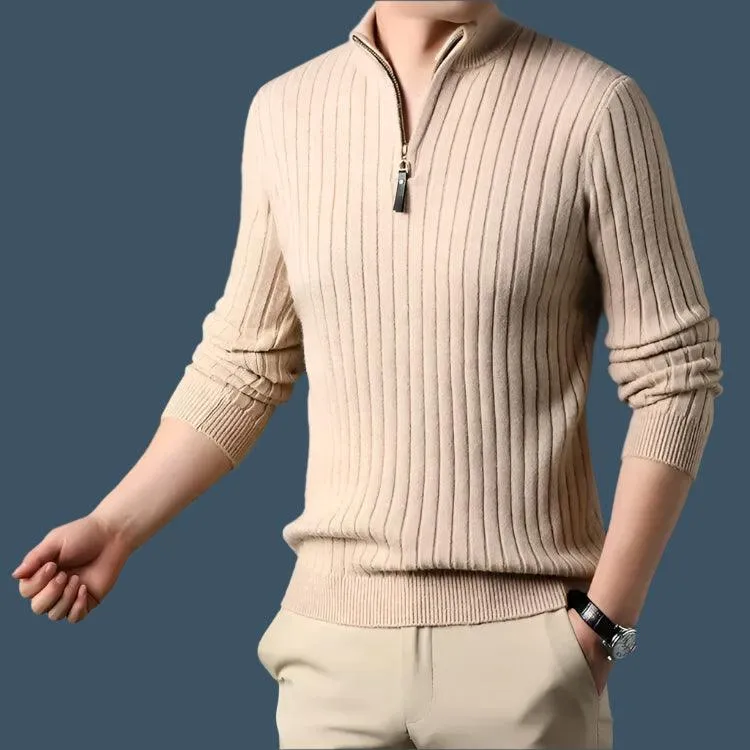 Quarter Zip Sweater Slim Fit Knitted Turtleneck Pullover Mock Neck Polo Sweater