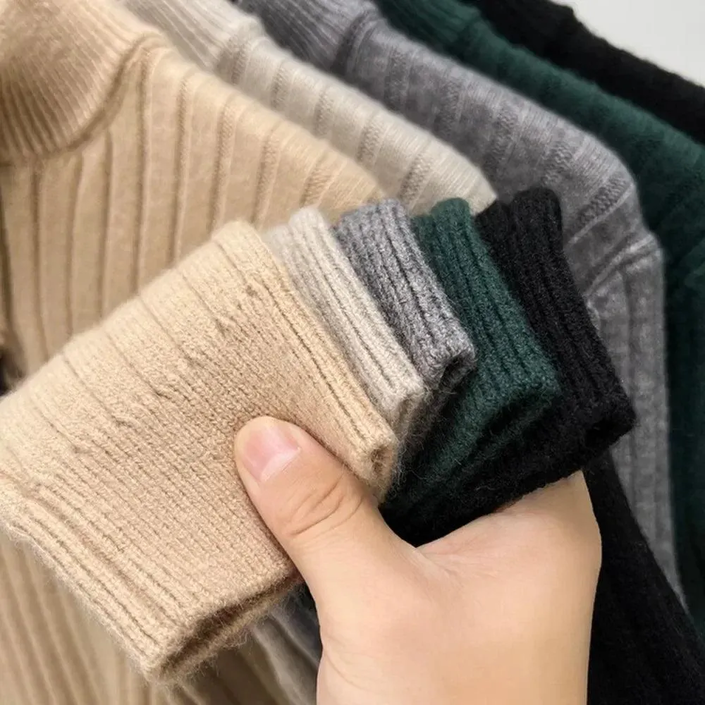 Quarter Zip Sweater Slim Fit Knitted Turtleneck Pullover Mock Neck Polo Sweater