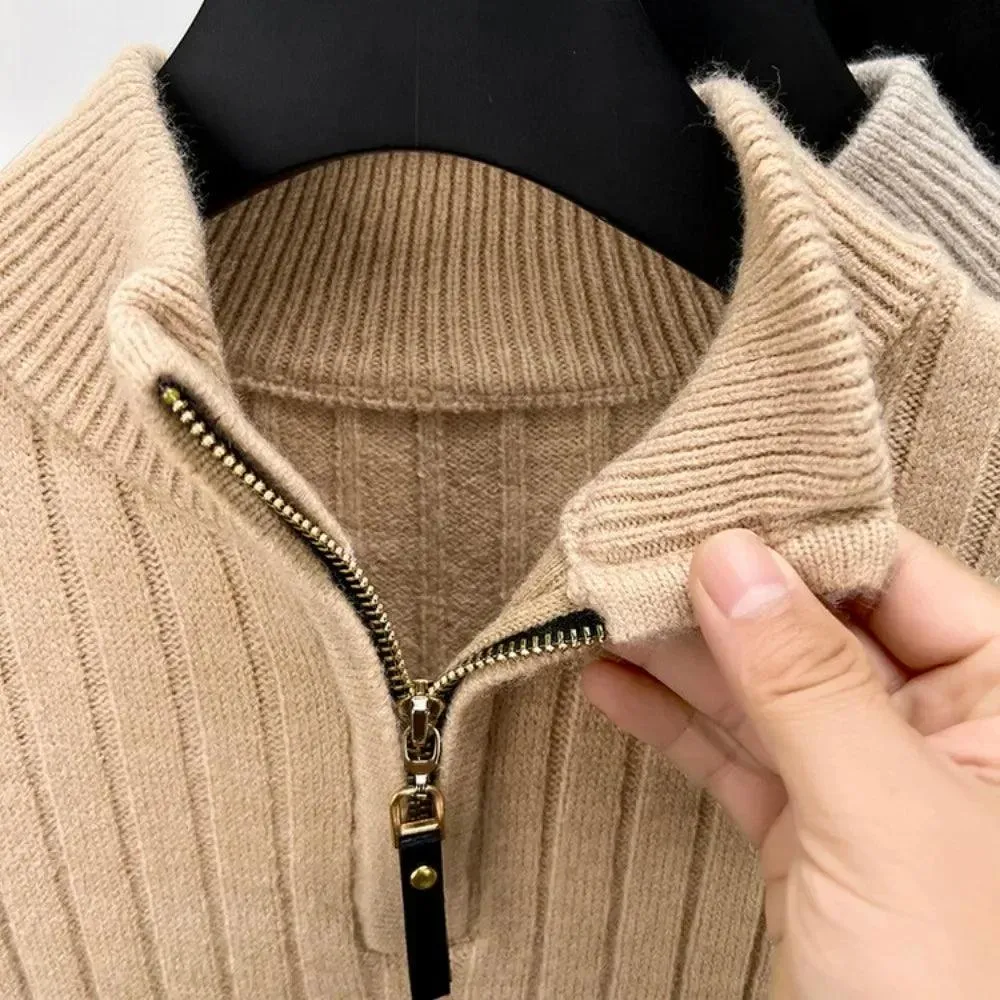Quarter Zip Sweater Slim Fit Knitted Turtleneck Pullover Mock Neck Polo Sweater