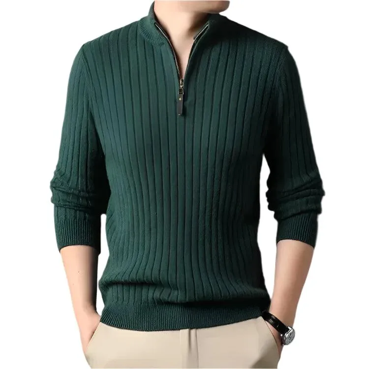 Quarter Zip Sweater Slim Fit Knitted Turtleneck Pullover Mock Neck Polo Sweater