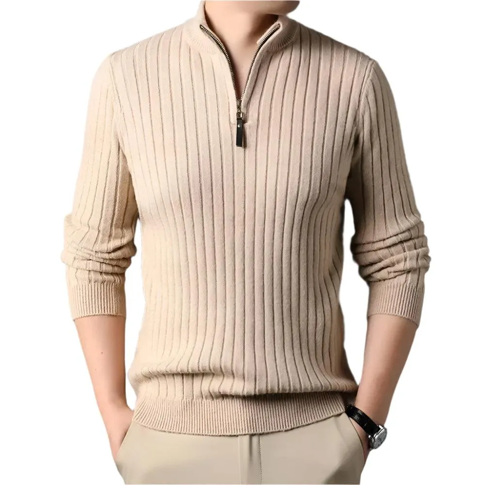 Quarter Zip Sweater Slim Fit Knitted Turtleneck Pullover Mock Neck Polo Sweater