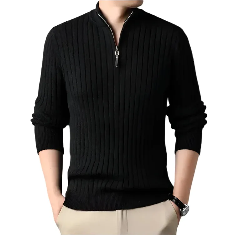 Quarter Zip Sweater Slim Fit Knitted Turtleneck Pullover Mock Neck Polo Sweater