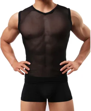 RENLIANG-CLOTH Men's Transparent Vest Mesh See Through Undershirts Nylon Sheer Slim Fitness Tops Men Dance Stage Clothing