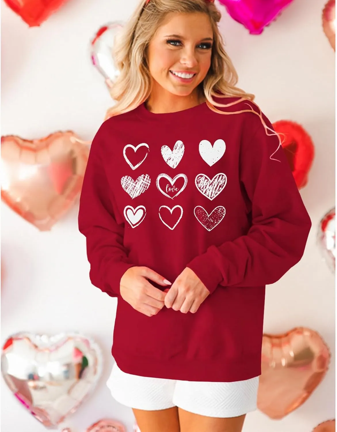 Ritatte Women Valentine's Day Sweatshirt Love Heart Letter Graphic Long Sleeve Shirt Casual Crewneck Spring Fall Pullover Top