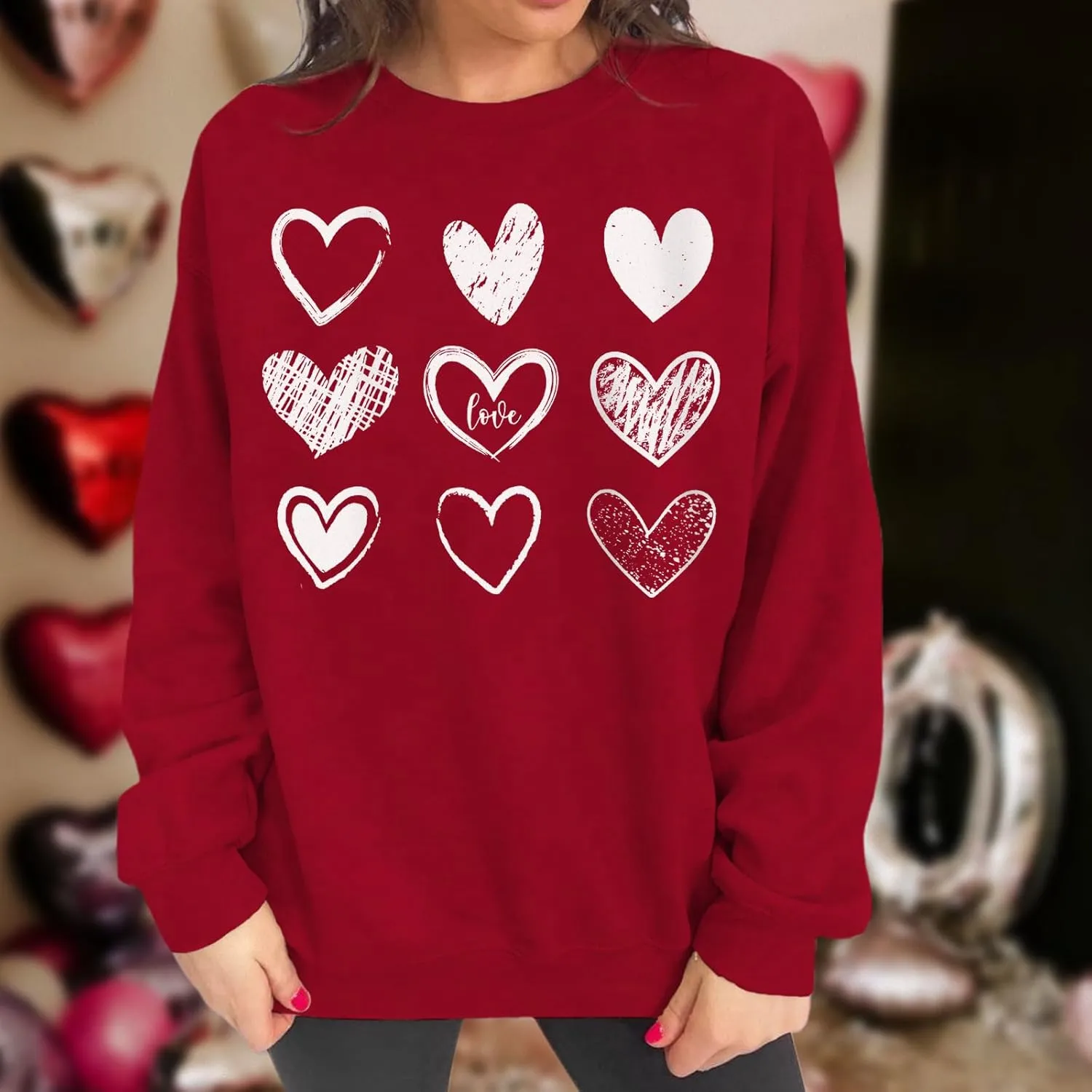 Ritatte Women Valentine's Day Sweatshirt Love Heart Letter Graphic Long Sleeve Shirt Casual Crewneck Spring Fall Pullover Top