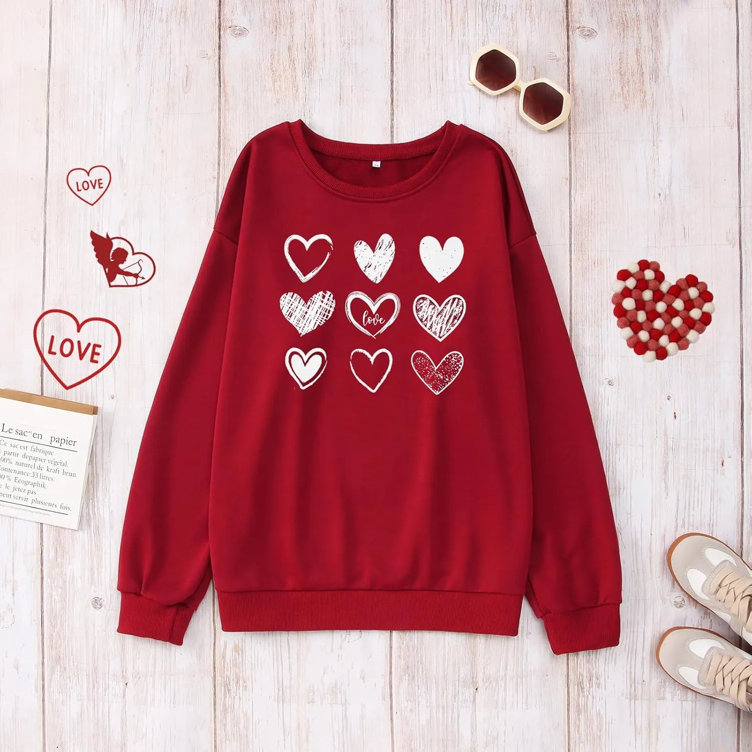 Ritatte Women Valentine's Day Sweatshirt Love Heart Letter Graphic Long Sleeve Shirt Casual Crewneck Spring Fall Pullover Top