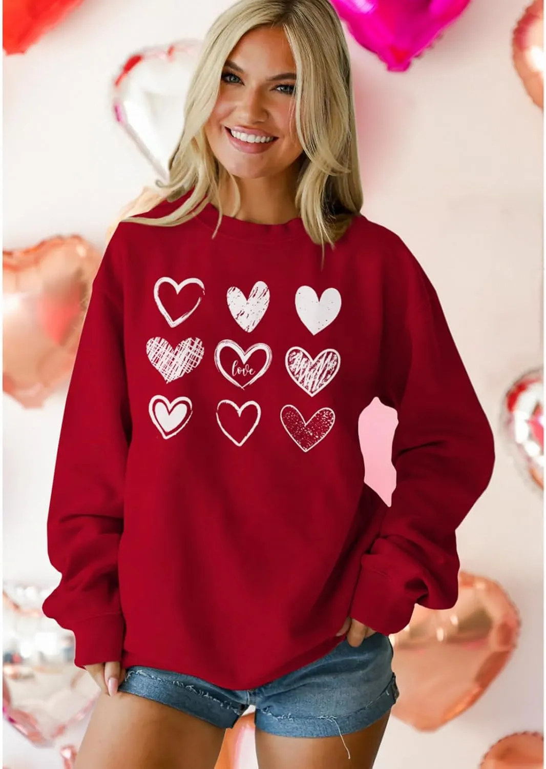 Ritatte Women Valentine's Day Sweatshirt Love Heart Letter Graphic Long Sleeve Shirt Casual Crewneck Spring Fall Pullover Top