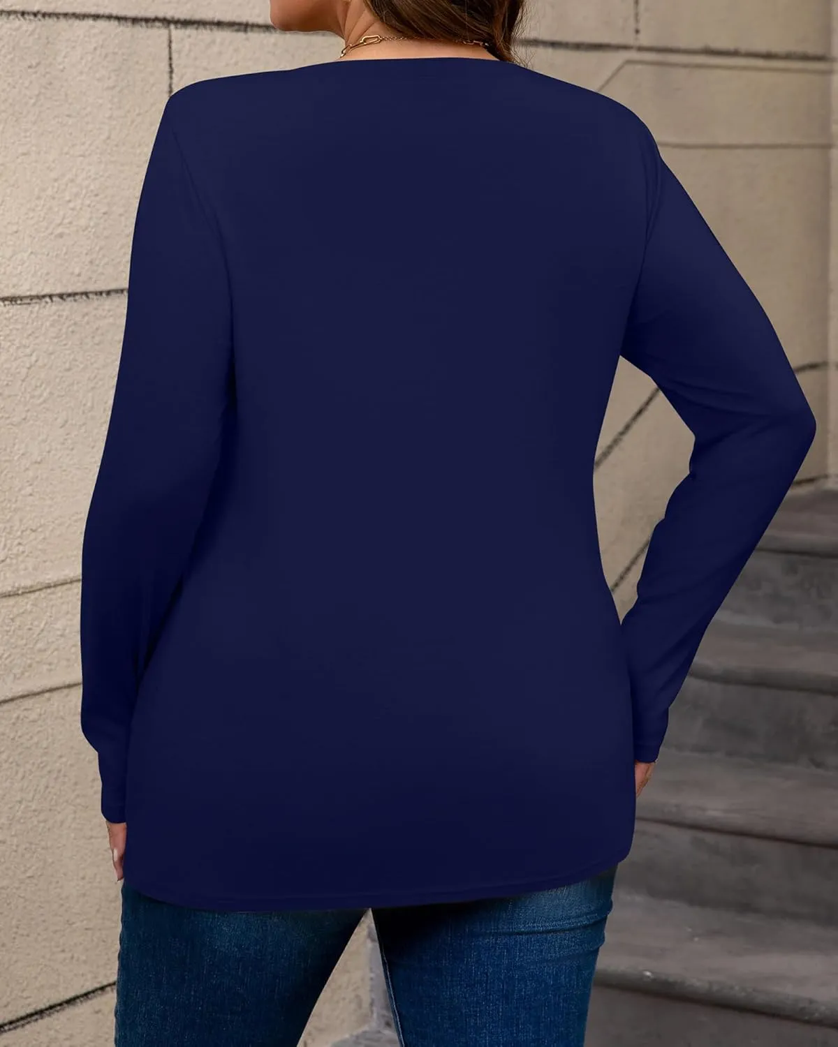 Riyiper 3 Pack Women's Plus Size T Shirt V Neck Long Sleeve Tops Loose Fit Casual Basic Elegant Tunic