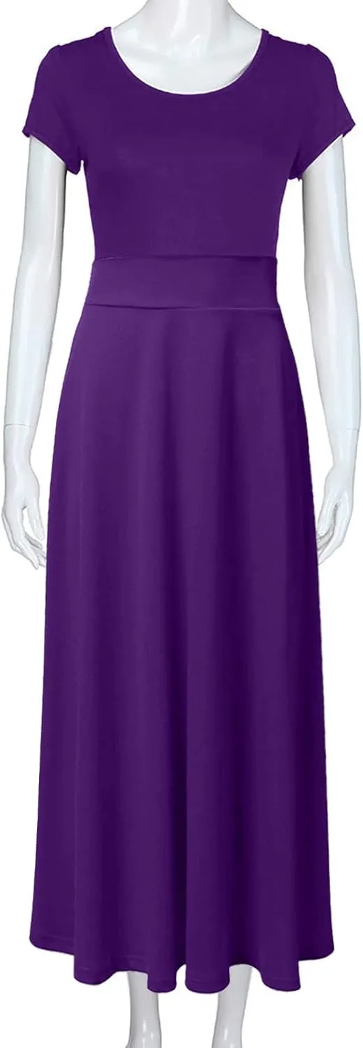 RKSTN Long Summer Dresses for Women 2025 Short Sleeve Solid Color Maxi Dress Prom Cocktail Ball Gowns Beach Party Sundresses