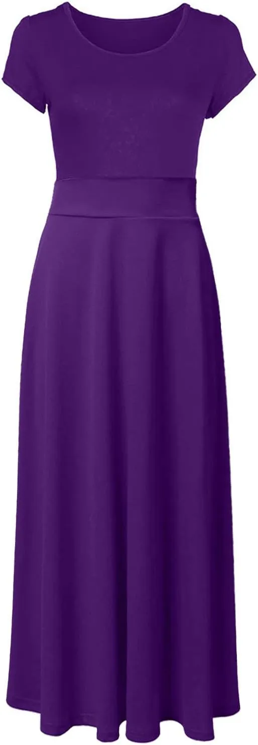 RKSTN Long Summer Dresses for Women 2025 Short Sleeve Solid Color Maxi Dress Prom Cocktail Ball Gowns Beach Party Sundresses